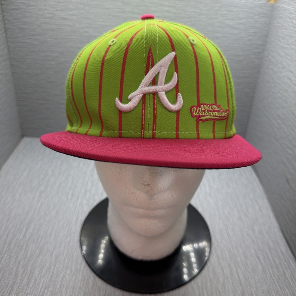 Atlanta Braves New Era Wild Pitch Fitted Hat 7 1/2 Green Pink Pinstripe Cap